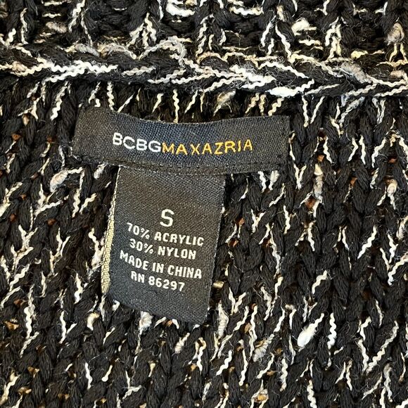 BCBGMAxazria Black White Chunky Knit Cardigan Y2k Sweater Small Beaded Collar - Picture 4 of 7